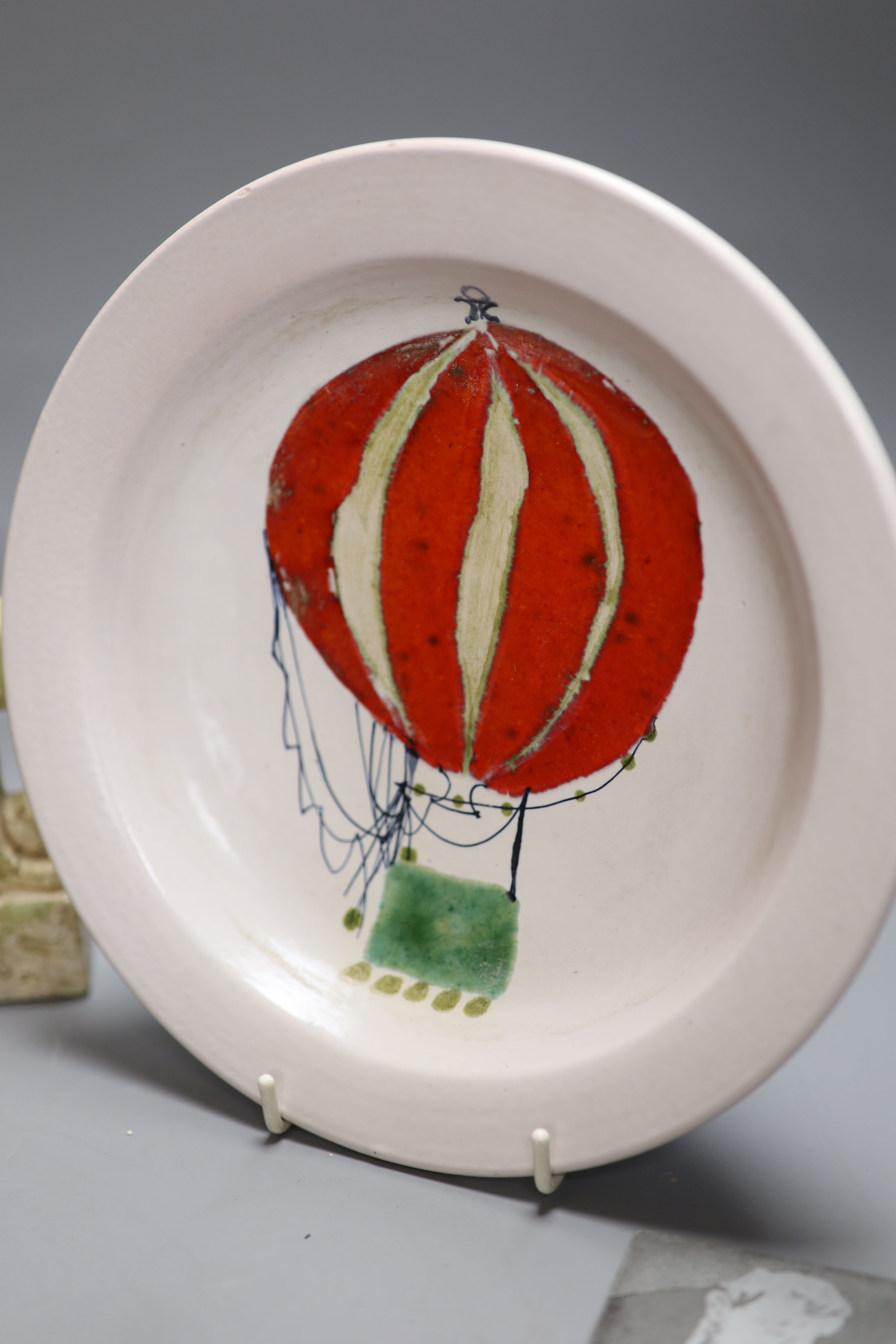 Mixed collectables including quantity of lantern slides, a hardstone carving, a Studio pottery dish, etc.